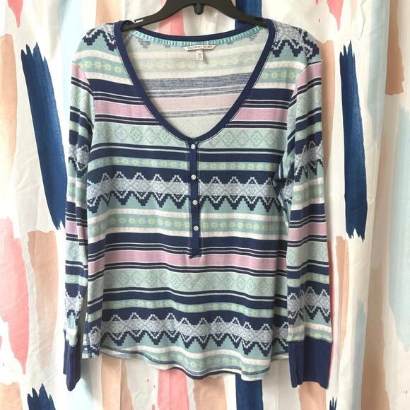 Victoria’s Secret Multicolored Fair Isle Long Sleeve Henley Pajama Top Size XL - Picture 2 of 11